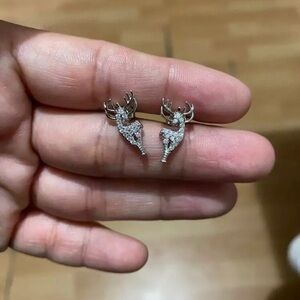 Elk Deer Silver Earrings Cubic Zirconia